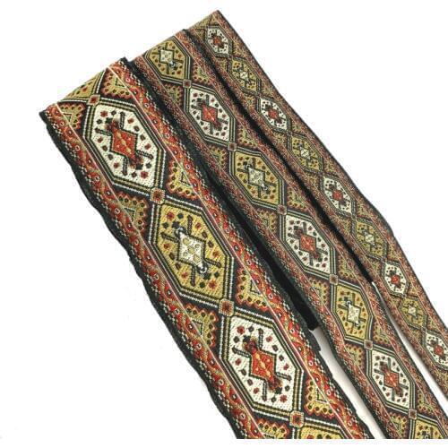 5 Yard/lot 2CM 3.3CM 5CM Black Background Color Geometric Totem Woven Jacquard Ribbon Pattern For Curtain And Clothing Accessory