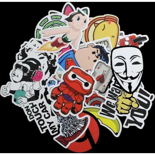 50pcs No Repeat Cartoon Cool Sticker Bomb Waterproof Graffiti Doodle Sticker Skateboard Decal Toy Sticker Hellaflush