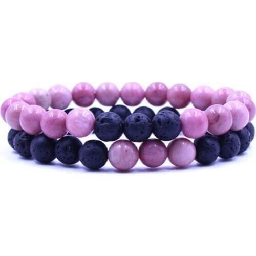 8mm 2PCS/Set elastic thread Reiki Yoga Bracelet gd3r Lava Volcanic Stone Onyx black weathered bead agate Bangles Rhodochrosite