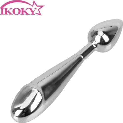 IKOKY Dual Head Anal Plug Butt Stimulator Stainless Steel Prostate Massager Female Masturbator Sex Toys for Adult Erotic