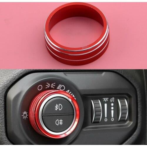 Car Red Aluminum Front Headlight Switch Button Ring Trim Cover Fit for Jeep Gladiator 2020