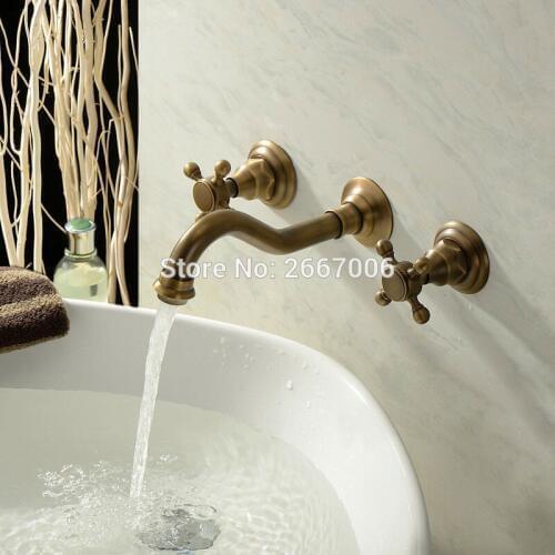 Free Shipping Wholesale And Retail Bathtub Wall Faucet Waterfall Spout Three Holes Antique Copper Finish Faucet Mixer Tap GI130