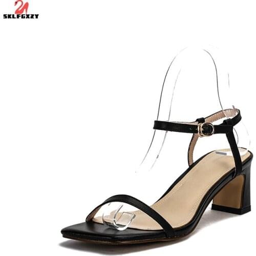 SKLFGXZY New Summer Style Women Genuine Leather Fashion Sandals Cowhide Wedding Party High Heels Sandals Women Shoes