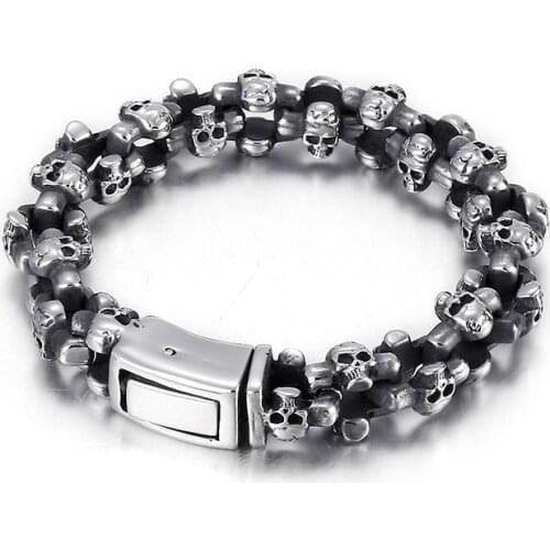 Men Gothic Biker Skull Skeleton Chain Bracelet Stainless Steel Bangle XMAS 13mm 22cm 85g weight Halloween Gifts