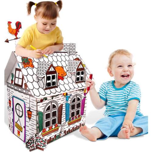 Child Coloured Graffiti Play House Painting Toys Children Hand-Painted Toys Cardboard Coloring Creative Crafts Educational Toys