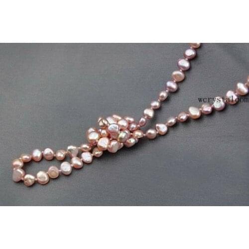 Strand Natural pink Purple Cultured Fresh water Pearl opera Long Necklace nugget