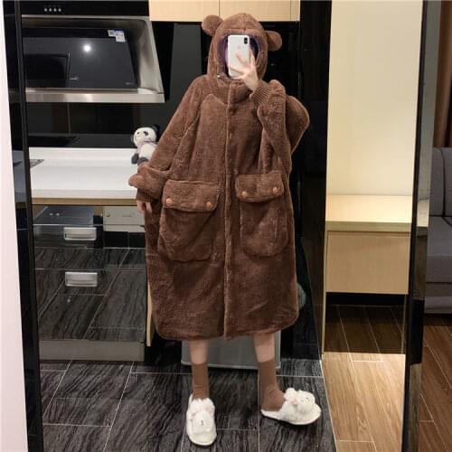 Home Clothes for Women Sleepwear Robe Cute Korean Pajamas Bear Cartoon Pajamas Set Women Plus Size Solid Color Pajamas