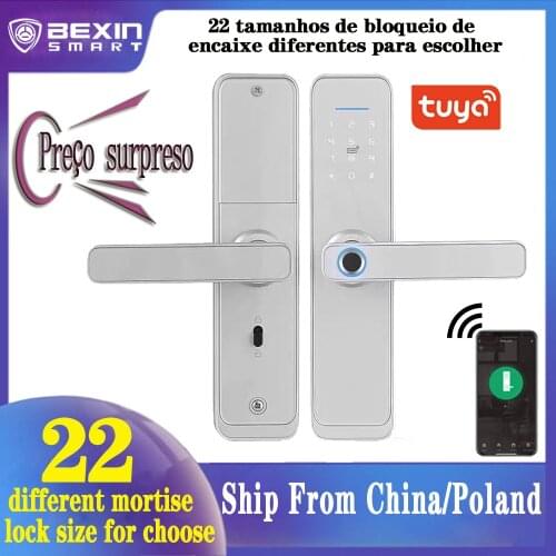 Tuya Silver Biometric Fingerprint Security Intelligent Smart WiFi APP Password Electronic Door Lock