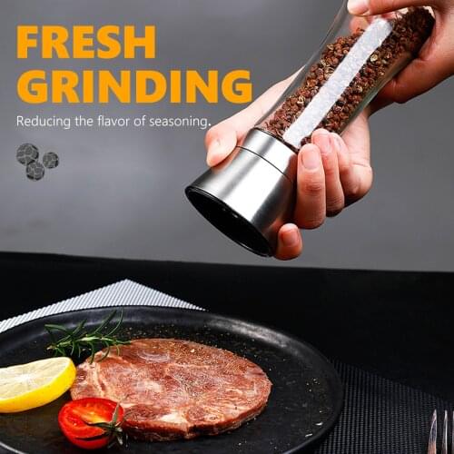 Double-Layer Pepper Grinder Stainless Steel Manual Salt Dual-Headed Grinder Herb Spice Shaker Thickened Glass Rotor Kitchen