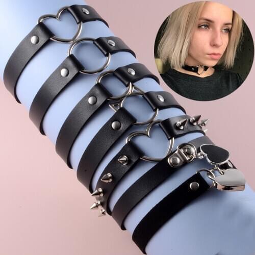 Punk Rock Gothic Sexy PU Leather Heart Round Spike Rivet Collar Choker Necklace Body Jewelry Birthday Party Gift