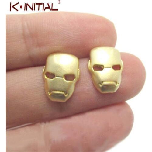 Kinitial 1Pair Fashion IRON MAN MASK SHAPED STUD EARRINGS SUPER HEROES THEMED JEWELRY for Women Ear Piercing Bijoux