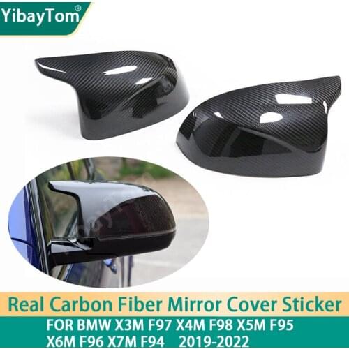 Genuine Real Carbon Fiber Side rearview Mirror cover caps Sticker For BMW X3M F97 X4M F98 X5M F95 X6M F96 X7M F94 2019-2022