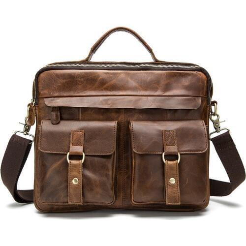 Leather MENS Bag Horse Leather Retro Mens Shoulder Bag Full-grain Leather Mens Shoulder Bag Handbag
