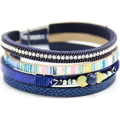 Leather Bracelet For Women Magnetic Buckle Bohemia Style Natural Stone Crystal Accessory Women Bracelet Bangle Jewelry pulseras