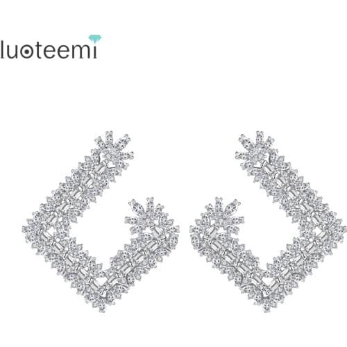 LUOTEEMI Trendy Stud Earrings for Women Wedding Party Luxury CZ Irregular Geometric Female Boucle D'oreille Femme Christmas Gift