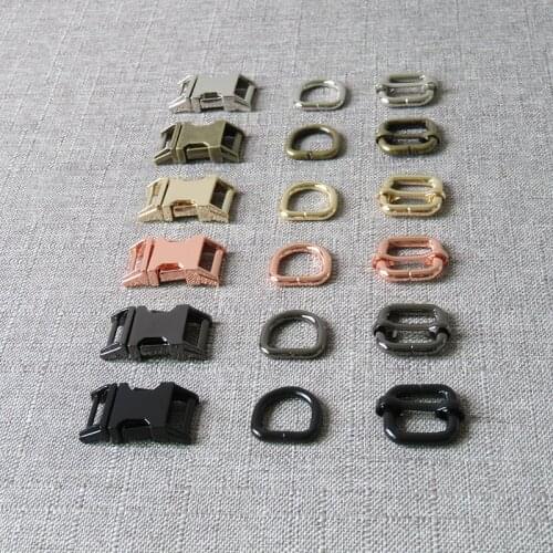 10 sets Metal D ring adjuster belt straps slider breakaway buckle 15mm webbing for pet dog collar harness sewing accessories