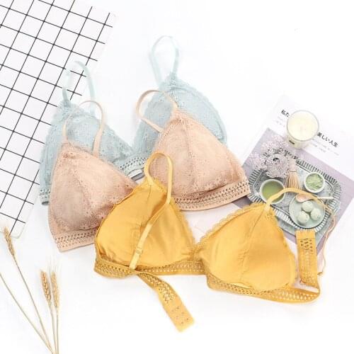 Fashion French triangle cup lace beautiful back rimless women underwear push up bra wrapped chest lady sexy top thin cup