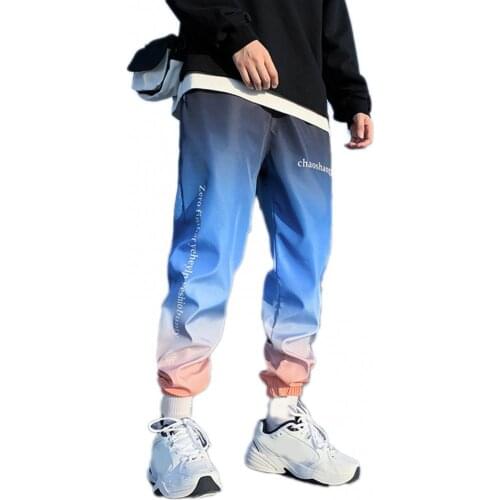 80%HOT Men Autumn Winter Gradient Color Letters Print Harem Pants Ankle Tied Trousers