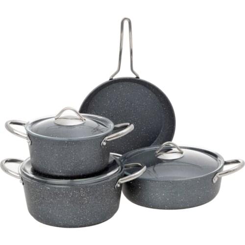 7 piece Chrome Handle Granite Cookware Set-Gray