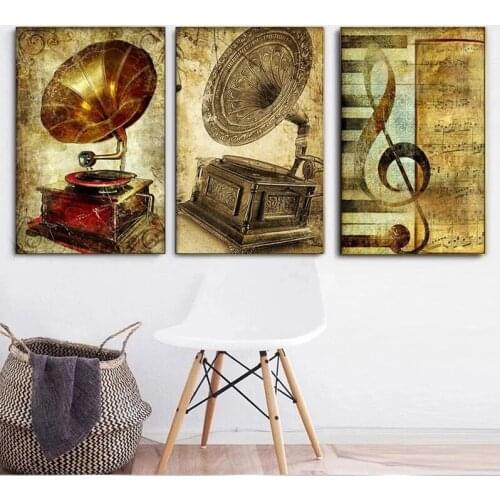 Retro Music Instruments Wall Modern Canvas Painting Picture Hang Painting Modular Picture Paintings On The Wall Poster And Print