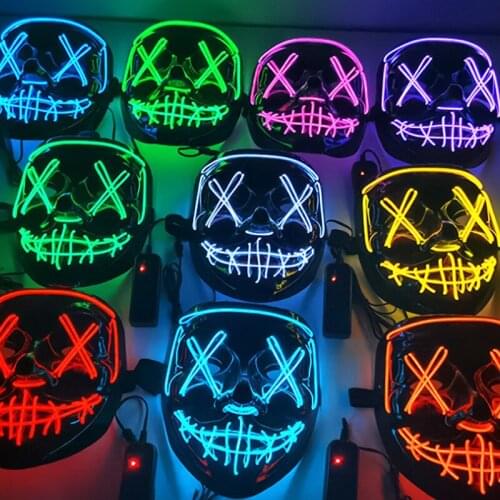 Neon LED Party Mask Holloween Horror Scary Mask illuminated Light Up Masque Masquerade Cosplay Luminous Masks Glow In The Dark