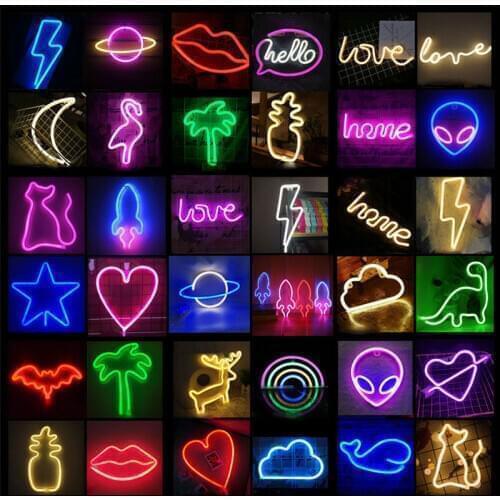 Wholesale LED Neon Light Rainbow Wall Art Sign Bedroom Decor Plastic Hanging Night Lamp Home Party Holiday Decor Xmas Gift