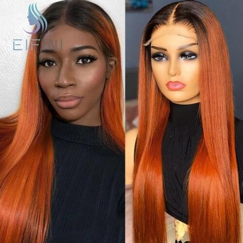 Eifini Malaysian Loose Wave Human Hair Wigs Straight Ombre Orange Colored Remy Hair Wigs Lace Front Wigs Pre Plucked For Womens