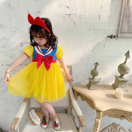 Tonytaobaby Girls Dress Big Bow Princess Navy Stitching Embroidered Gauze Dress Princess Costume