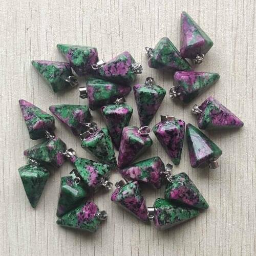 Wholesale 24pcs/lots good quality natural epidote Zoisite hexagon pyramis pendant for jewelry making free shipping
