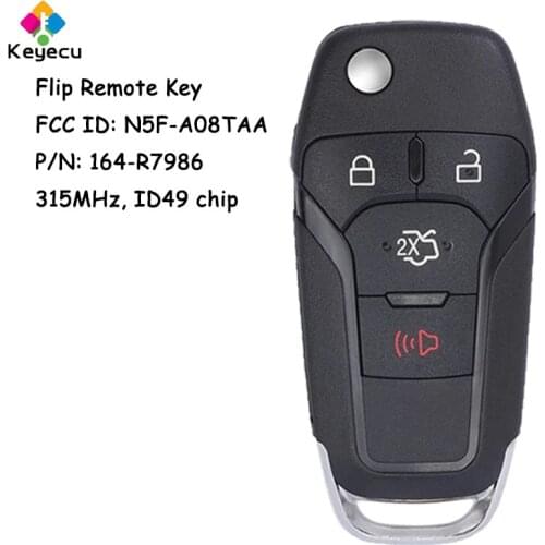 KEYECU Keyless Entry Flip Remote Key - 3+1 4 Button & 315MHz & HU101 Blade - FOB for Ford Fusion 2013 2014 2015 2016, N5F-A08TAA