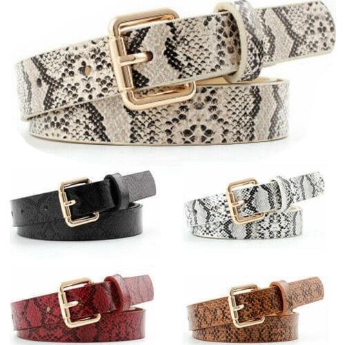 Hirigin Women Belts Square Metal Buckle Faux Leather Snakeskin Printed Stretch Elastic Band Lady Waist Belt Sexy Buckles Belts