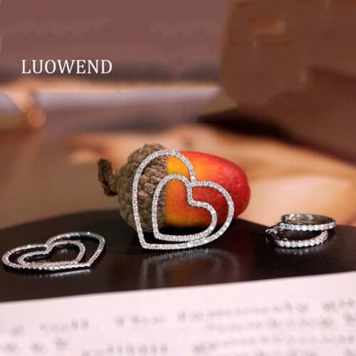 LUOWEND Real 18K Solid White Gold Stud Earrings Female Diamond Earring Engagement Party Jewelry Heart Shape Design
