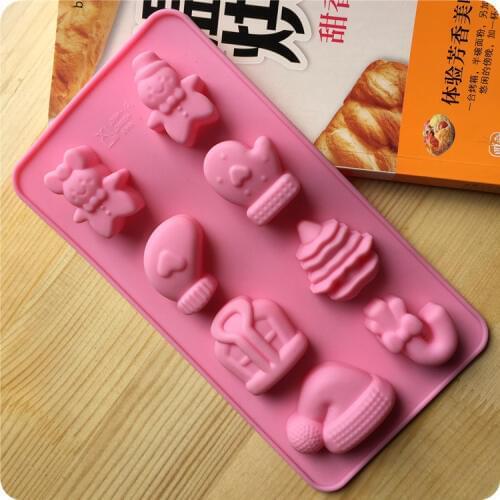 Christmas Silicone Cake Mold Fondant Cake Decorating Tools DIY 8 Holes Snowman Christmas Hat Ice Sugarcraft Chocolate Molds H206