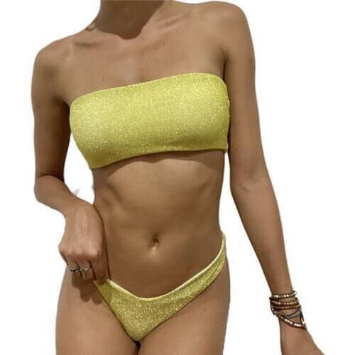 Sexy Ladies Women Diamond Wrapped Chest Crystal Swimwear Bikini Set Push-Up Bandage Swimsuit Bathing Suit Biquini