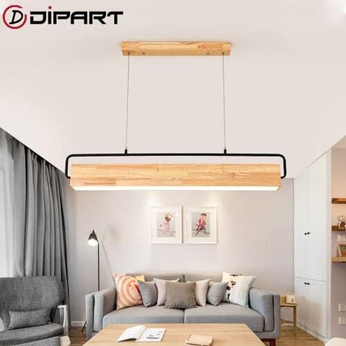 Modern Wooden Long Shaped LED Pendant Lights For Dining Room Wood Bar Hanging Lamp Restaurant Suspension Lighting Fixtures