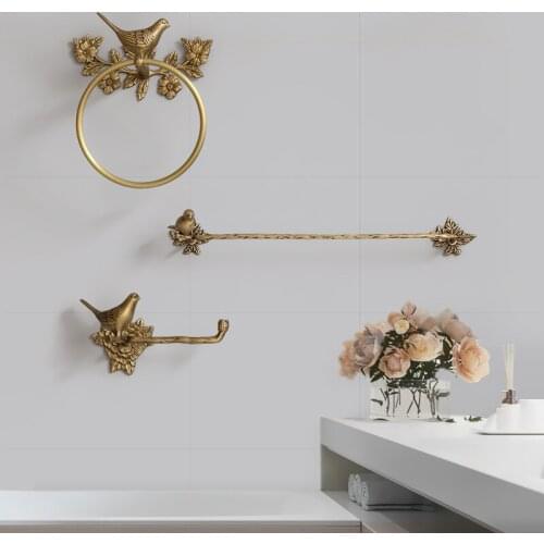 Bathroom non-perforated towel rack Paper towel storage wall hanging Brass bird Towel ring Retro Animal elements Home Decoration