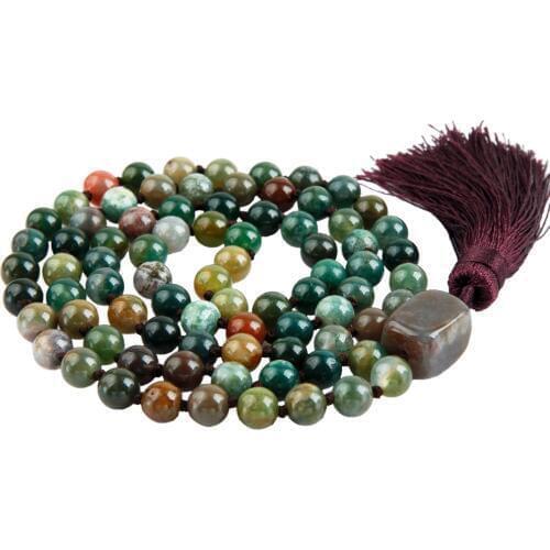 SUNYIK Moss Onyx Wrap Bracelet,Buddhist Meditation Prayer Beads Tassel Necklace