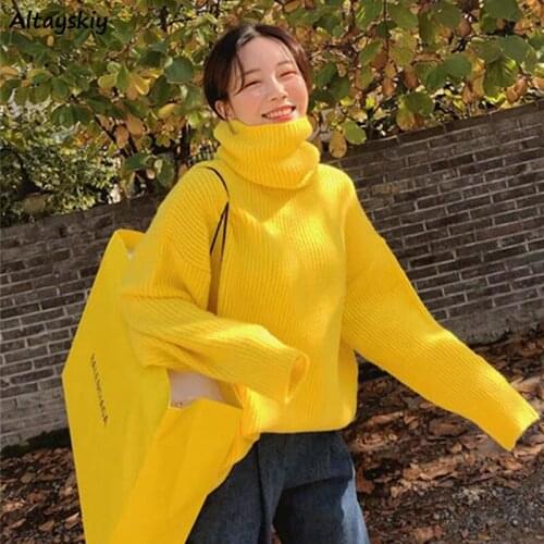 3 Colors Sweaters Women Solid Korean Style Turtleneck Simple Elegant All-match Female Pullovers Chic Trendy Leisure Knitting Ins