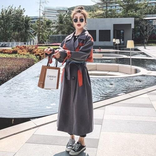 Brand New Oversize Loose Long Trench Coat Women Double-Breasted Patchwork Duster Coat for Lady Spring Autumn Female Outerwear