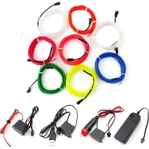 USB Neon Led Light Strip EL Wire Car Lights 3V 5V 12V Neon Led USB Green Flexible LED Strip Battery Décor Party Wedding Car Lamp