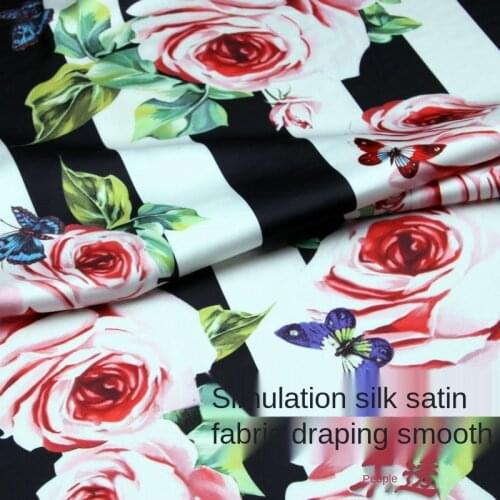 Spring and summer stripes rose butterfly printing drape smooth fabric handmade sling dress cheongsam pajamas fabric