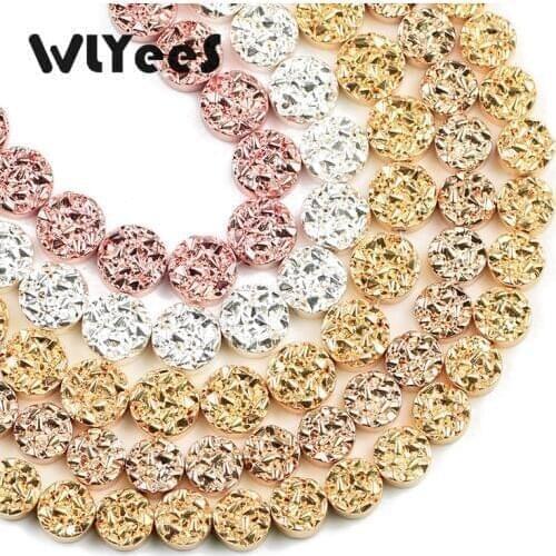 WLYeeS Natural Stone Beads Rose Gold Hematite Beads For Jewelry Making 8mm 10mm Flat Round Loose Beads DIY Bracelets Necklace