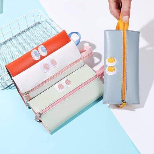 Zipper Folding Leather Pencil Case Pen Marker Storage Bag Large Capacity Cosmetic Bag Stationery Organizer Office School Supply