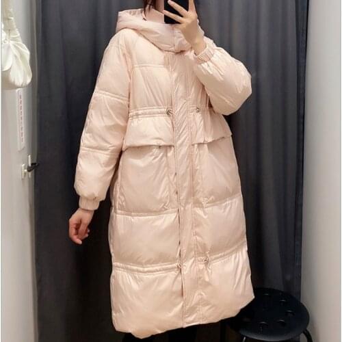 2021 New Autumn and Winter Parka Coat Womens High-quality Down Jacket Womens Mid-length Hooded Temperament White Duck Down