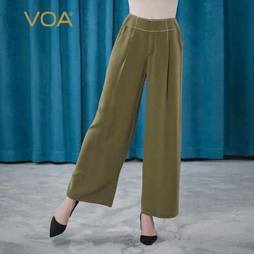 VOA Heavyweight Silk 30 M/m Natural Waist White Arched Needle Embroidery Stiletto Pocket Mustard Green Hundred Leggings KE219