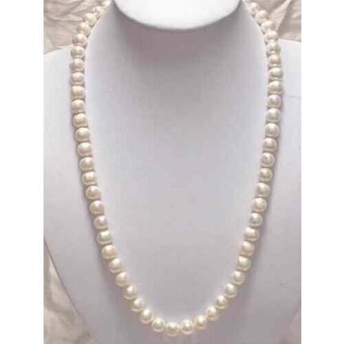 Women Gift word Love Shipping Beautiful! 8-9mm White Akoya Cultured Pearl 25" mujer for Necklace
