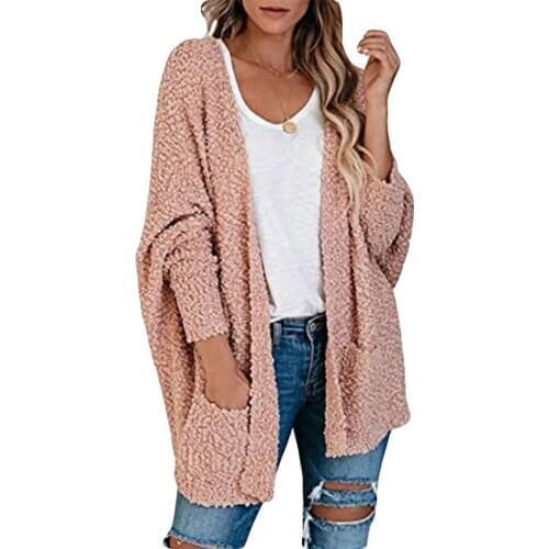 OMCHION 2020 Autumn Winter Cardigan Women Knitted Sweater Coat Long Sleeve Pink Casual Sueter Mujer Plus Size Cardigans LSM57
