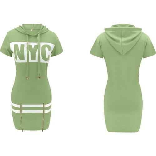 2021 Summer New Women Casual Pencil Dress Fashion Hooded Zipper Decor Round-Neck Long Letter Print High Waist Slim Hips Dresses