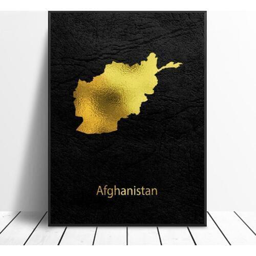 Golden Map Art Afghanistan Canvas Painting Wall Art Pictures Prints Home Decor Wall Poster Decoration For Living Room