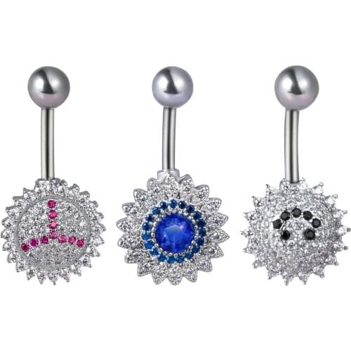 1Pc Surgical Steel Belly Button Rings with 14G Titanium Bar, Hypoallergenic Dangle CZ Navel Rings Barbell Body Piercing Jewelry